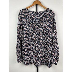Torrid Navy Floral Blossom Georgette Pullover Roll‎ Tab Sleeve Blouse Size 3X